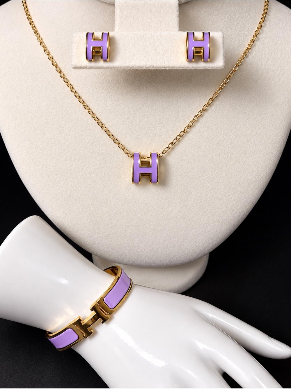 Luxury Purple Enamel Bracelet, Necklace & Earring Set